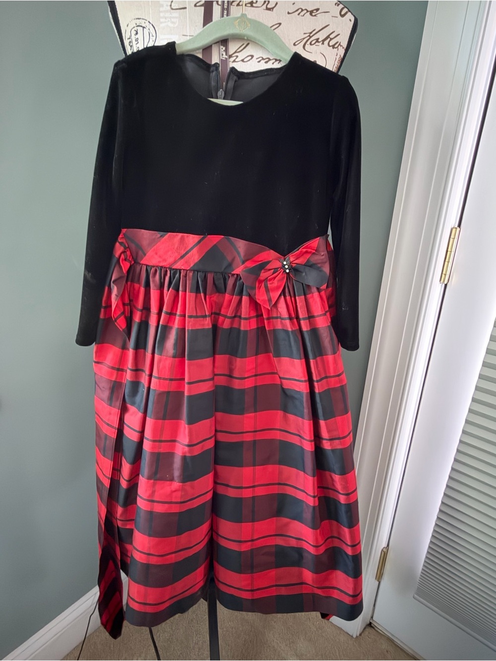 Jayne Copeland Black Velvet Dress with Subtle Olive Trim